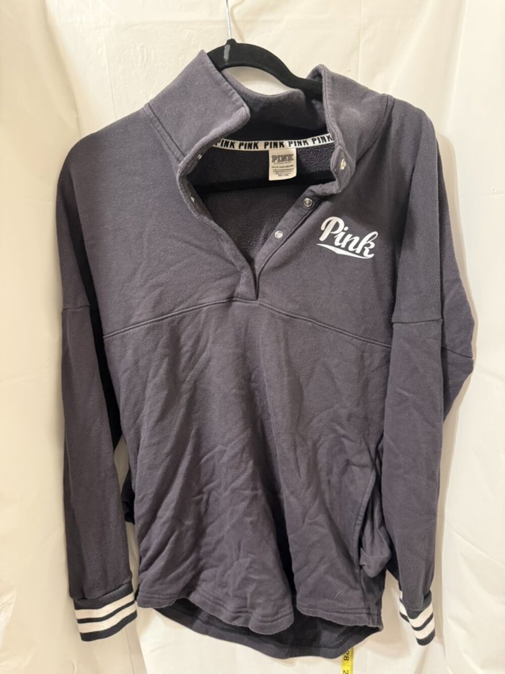 PINK Victorias Secret Charcoal Grey Snap Collar Pullover Fleece Sweatshirt Size